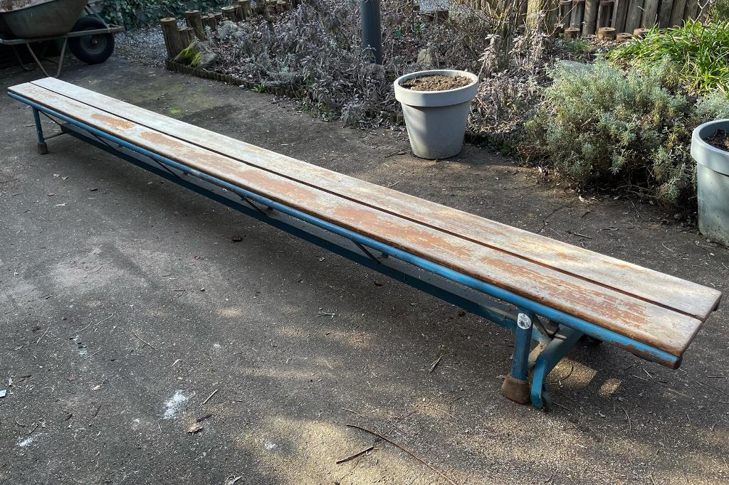 Vintage, retro gymbank, turnbank 360 cm Janssen Fritsen, Ophalen, Gebruikt, Maat 36 t/m 42, Blauw