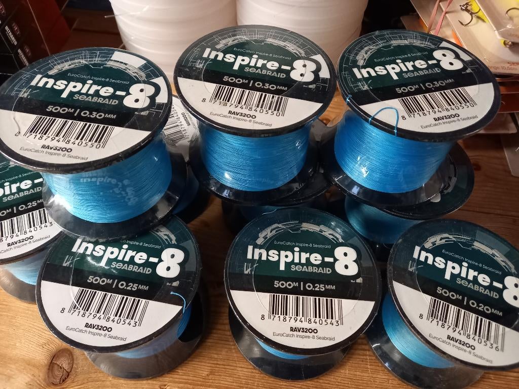 500m Spoelen gevlochten lijn (blauw) Inspire X8 Braid.., Info@hengelsportleon.nl, Eurocatch, Nieuw, Ophalen of Verzenden
