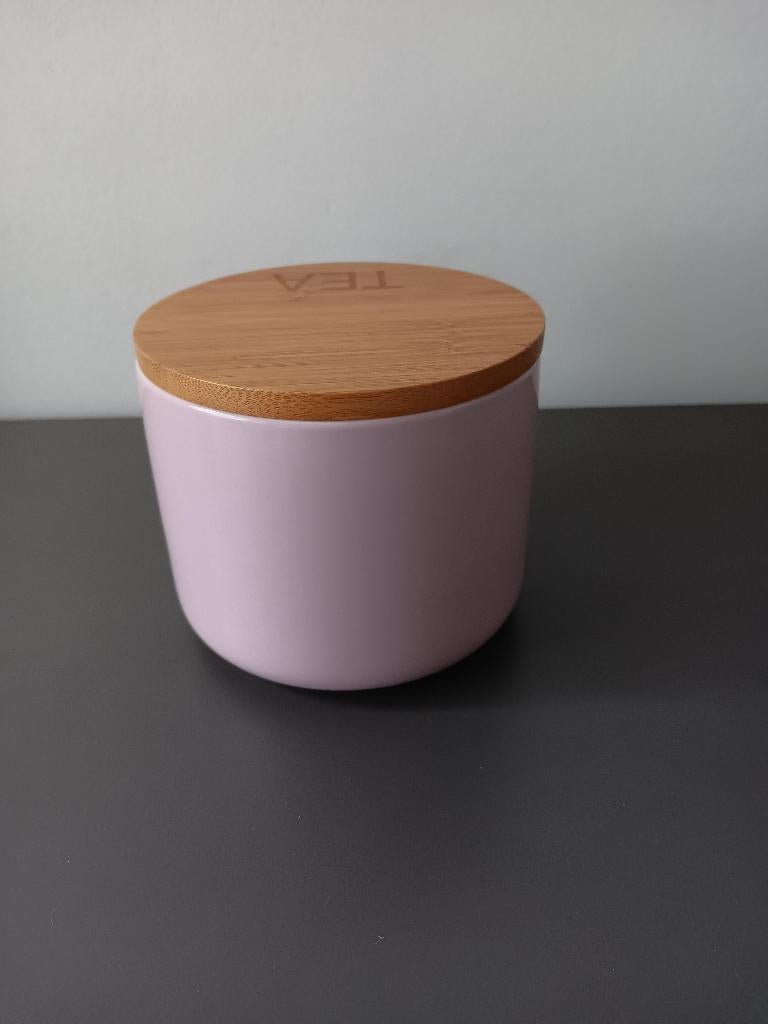 Keramische theebus met bamboe deksel roze, Huis en Inrichting, Keuken | Keukenbenodigdheden, Ophalen of Verzenden, Zo goed als nieuw