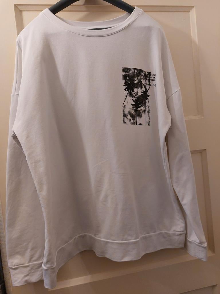 Witte Cartoon sweatermaat L met palmboomprint, Cartoon, Wit, Maat 42/44 (L), Ophalen of Verzenden