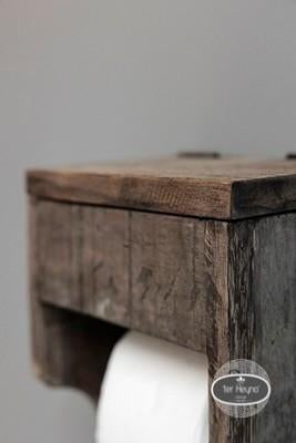 Oud houten toiletrol houder klep wc stoer sober landelijk, Verzenden, Nieuw
