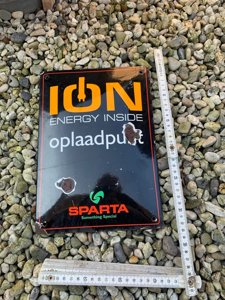 Vintage Sparta ION Oplaadpunt Emaille Bord, Antiek en Kunst, Antiek | Emaille, Ophalen of Verzenden