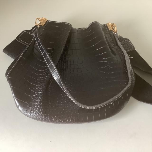 Zwarte Buideltas met Croco-patroon, Ophalen of Verzenden, Zo goed als nieuw, Zwart, Overige typen