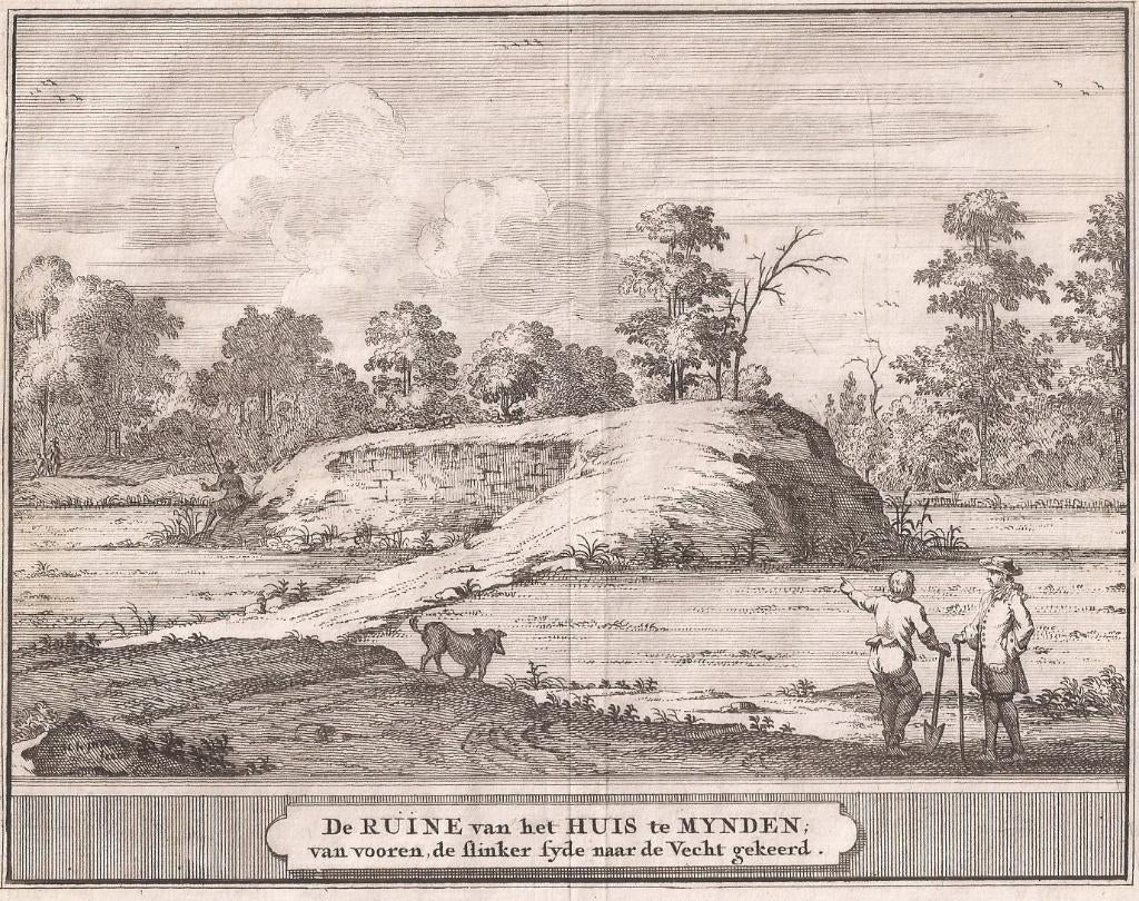 De RUINE van het HUIS te MYNDEN: van vooren, de slink Loenen, Ophalen of Verzenden, Architectuur, Gravure, Origineel