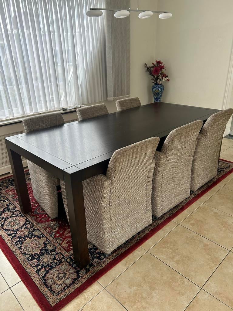 Eetkamer tafel met 6 stoelen, Gebruikt, Vijf personen of meer, 150 tot 200 cm, Rechthoekig