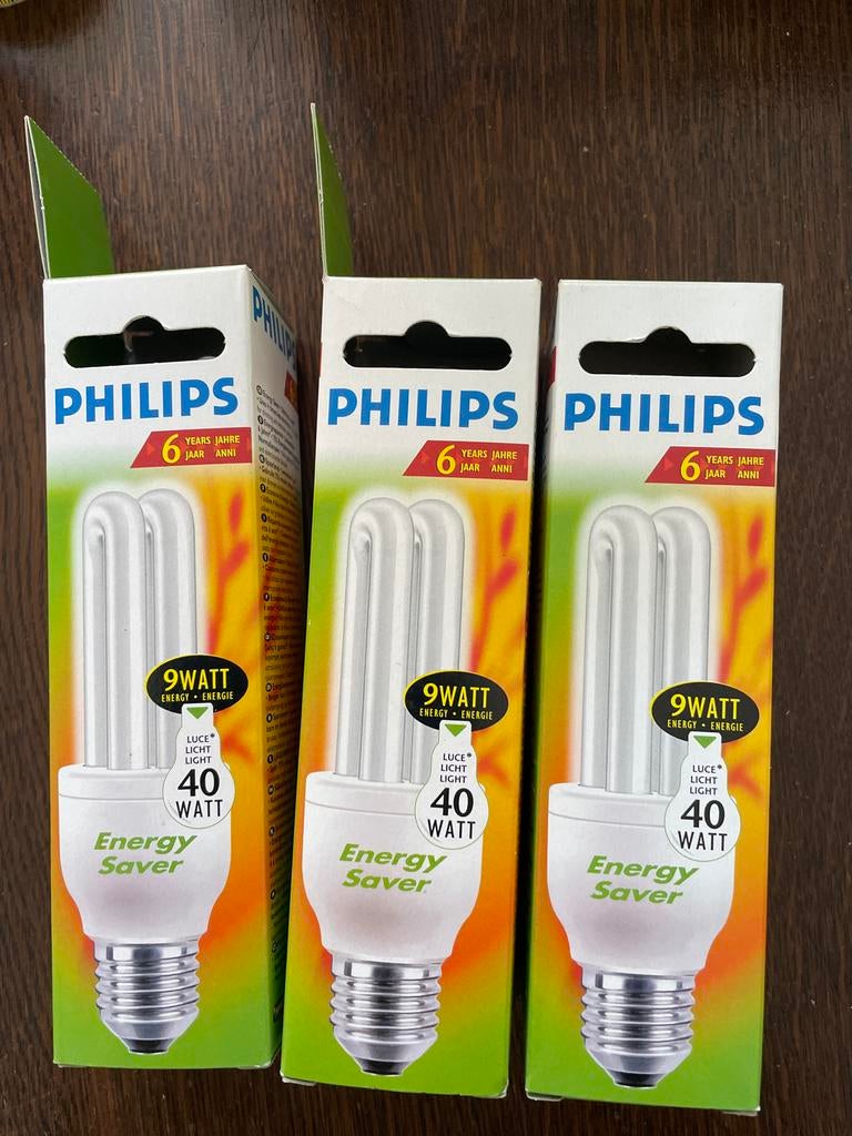Philips spaarlampen 9W E27 (3 stuks), 30 tot 60 watt, Nieuw, Spaarlamp, E27 (groot)