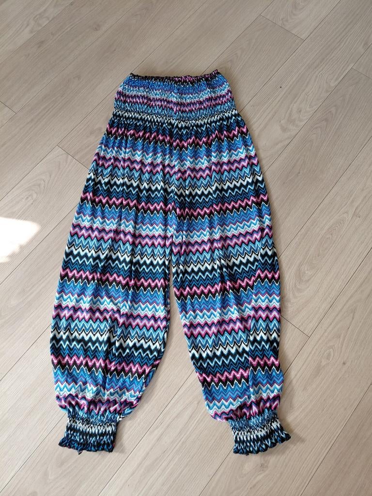 Comfortabele Harembroek met Zigzagpatroon, Maat 38/40 (M), Blauw, Ophalen of Verzenden, Driekwart