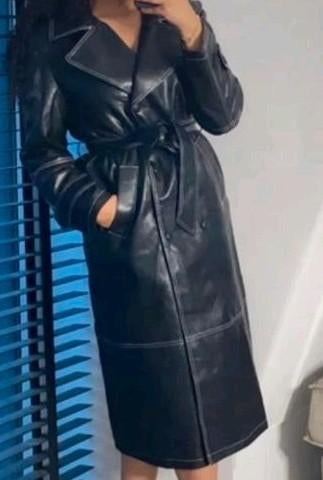 Vegan leren trenchcoat mt 38, Maat 38/40 (M), Overige typen, Zwart, Ophalen of Verzenden