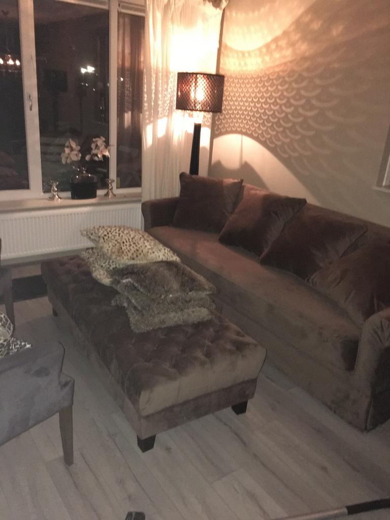 Bank met Hocker capiton, Ophalen, Gebruikt, Rechthoekig, 125 cm of meer