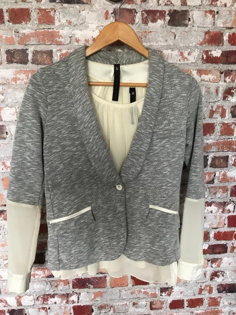 10 days jasje colbert blazer + blouse ecru grijs small 34 36, 10days, Ophalen of Verzenden, Zo goed als nieuw, Maat 34 (XS) of kleiner