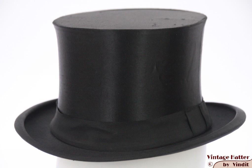 vintage Claque Klakhoed / Vouwbare hoge hoed zwart zijde 54, Zwart, Ophalen of Verzenden, Accessoires, Gedragen