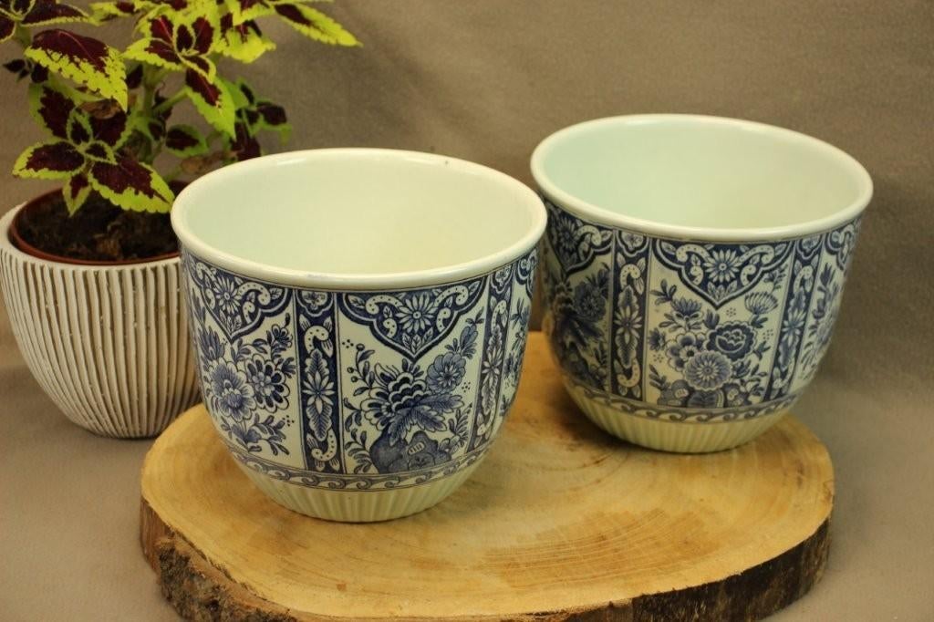 Bloempotten Delfts Blauw, Tuin en Terras, Bloempotten, Gebruikt, Rond, Binnen, Ophalen of Verzenden