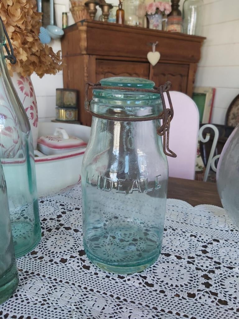 Brocante oude glazen weckpot voorraadpot inmaakpot. L ideale, Ophalen of Verzenden, Zo goed als nieuw