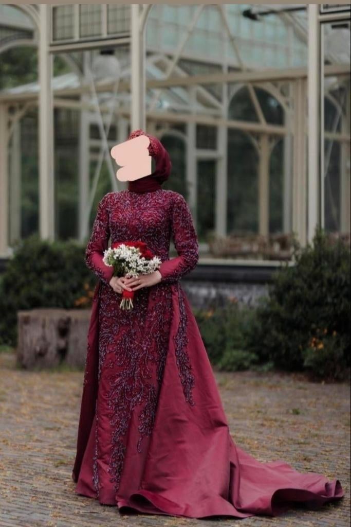 Bordeauxrode Henna/ verlovingsjurk - Maat 38-42, Trouwjurk, Ophalen of Verzenden, Onbekend, Gedragen