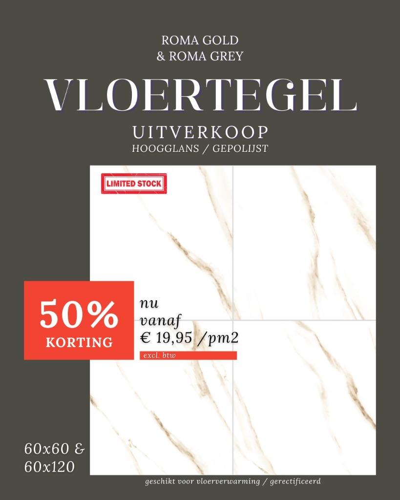 VLOERTEGELS 60x60 / 60x120 CM HOOGGLANS l €19,95 pm2, 60 cm of meer, Nieuw, Ophalen of Verzenden, 10 m² of meer