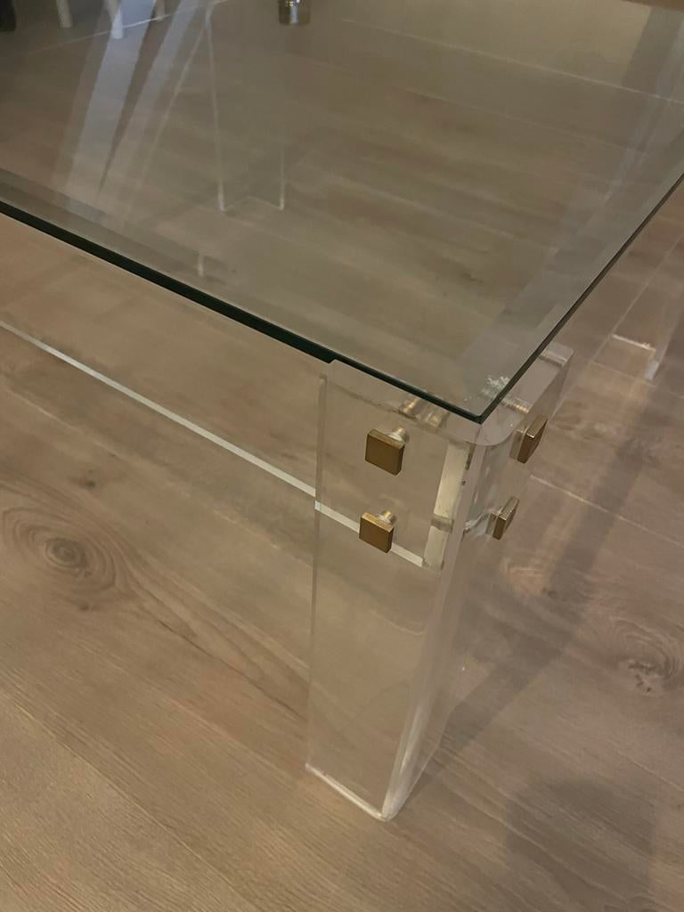 Glazen salontafel, Huis en Inrichting, Tafels | Salontafels, Ophalen, Gebruikt, 100 tot 150 cm, 50 tot 100 cm