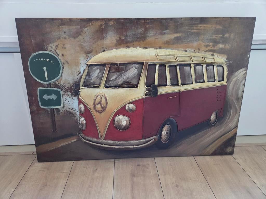 3D Metaalschilderij Rode Volkswagen T1 Samba - 120x80cm, Ophalen, Zo goed als nieuw, 75 cm of meer