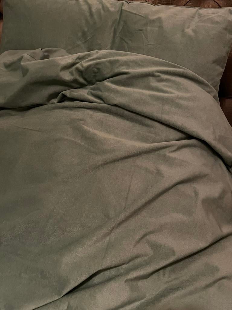 Zacht groene velours dekbedovertrek lits-jumeaux, Dekbedovertrek, Ophalen of Verzenden, Groen, Nieuw