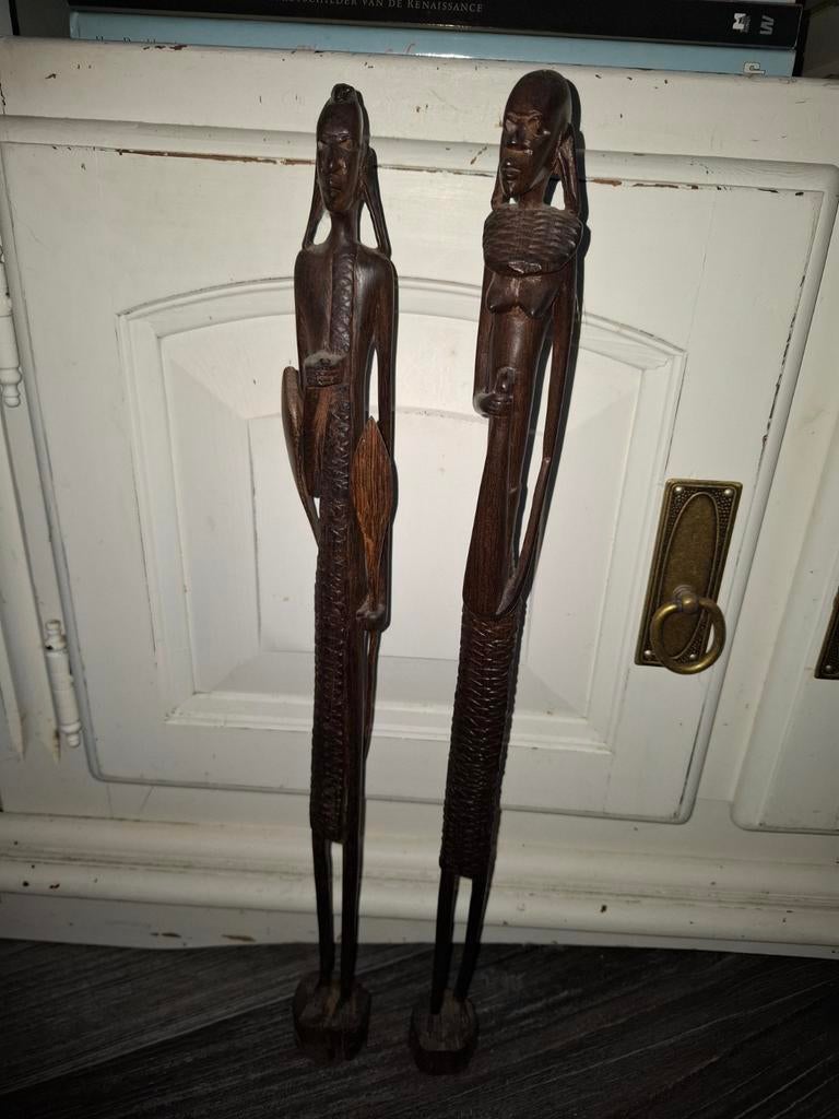 Afrikaanse kunst Masai man en vrouw figuur 46 cm hoog, Antiek en Kunst, Ophalen of Verzenden