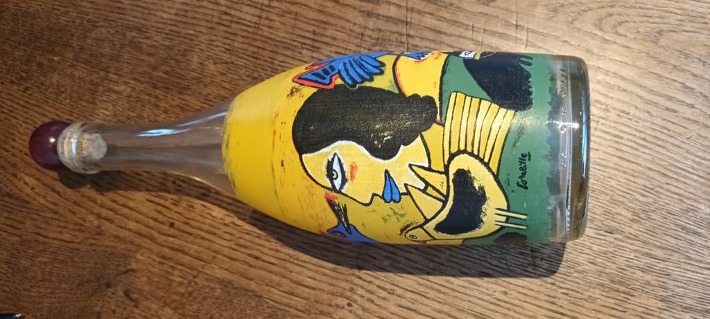 Bijzondere beschilderde fles Corneille 1990 2wijn,1drinkglas, Ophalen of Verzenden, Frankrijk