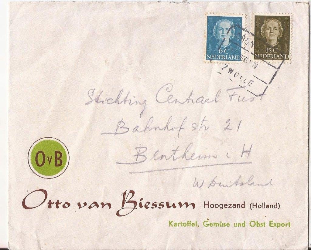 HOOGEZAND 1951 Otto van BIESSUM Aaardappelen Groeneten Fruit, Verzamelen, Verzenden, 1940 tot 1960, Gelopen, Groningen