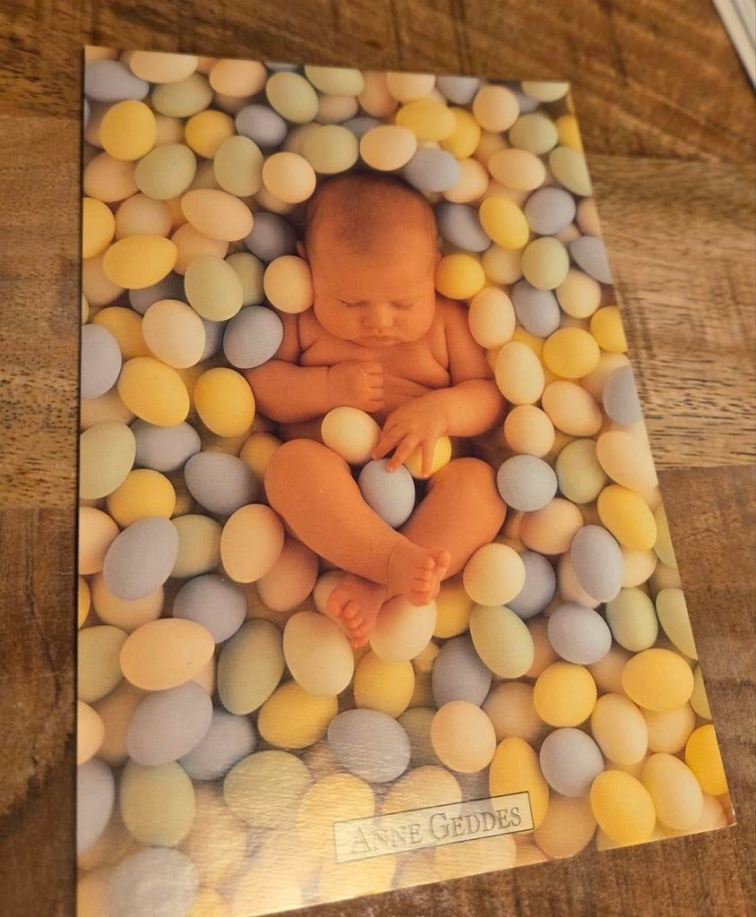 Baby'tje ligt tussen  gekleurde eieren - Anne Geddes, Verzenden, 1980 tot heden, Ongelopen, Kinderen