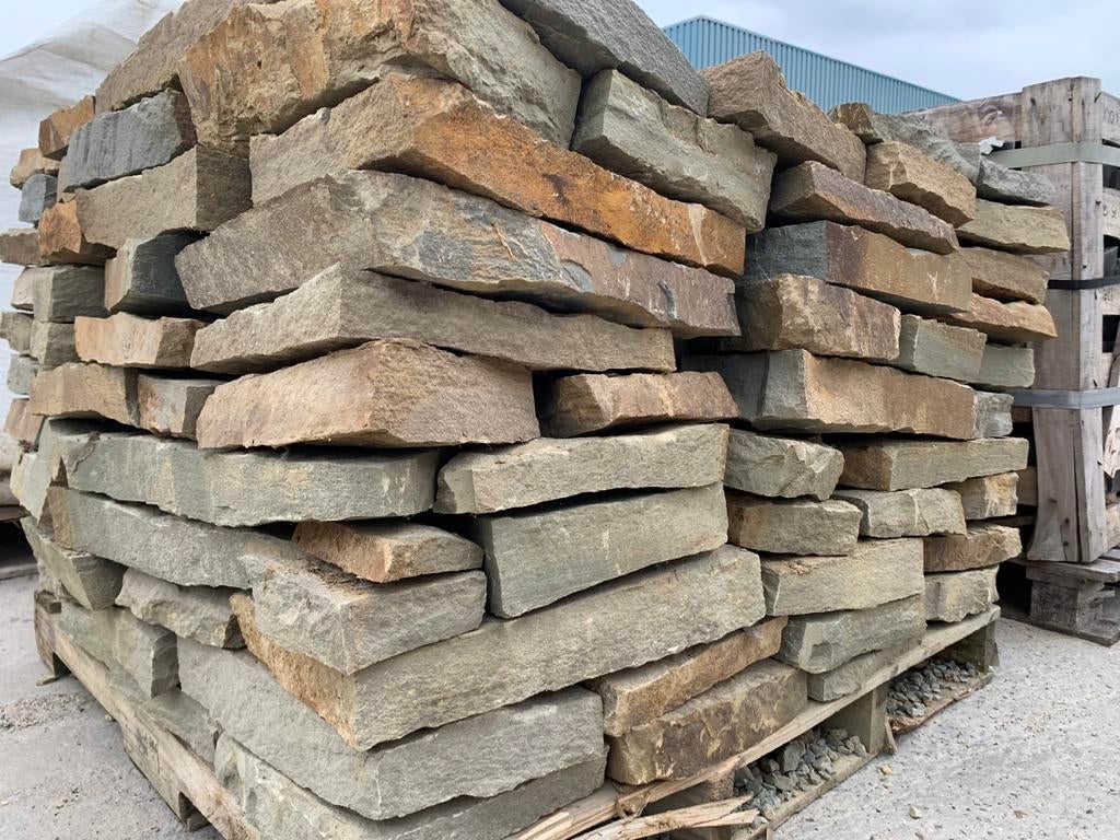 Natuursteen stapelmuur gres bont stapelstenen flagstones, Tuin en Terras, Grind, Keien en Split, Zandsteen, Nieuw, Ophalen of Verzenden