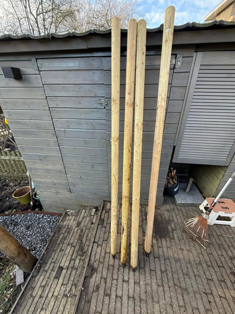 4x Geïmpregneerde Ronde Houten Palen – 200 cm – Ø ca. 8/9 cm, Tuin en Terras, Ophalen of Verzenden, Zo goed als nieuw, 180 tot 250 cm