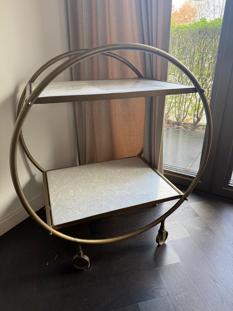 Stijlvolle marmeren drankentrolley / bar cart – messing look, Huis en Inrichting, Barren, Gebruikt, Ophalen of Verzenden
