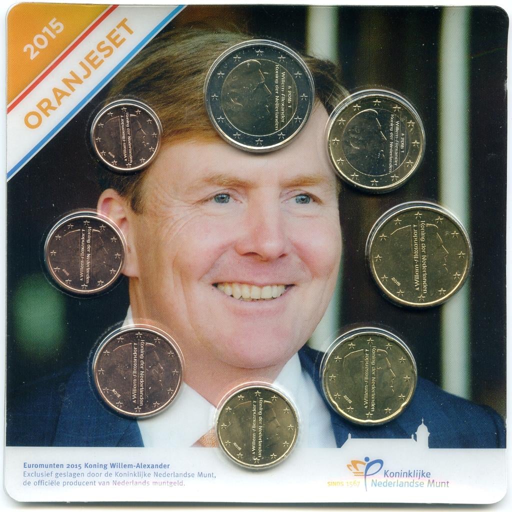 UNC set Nederland 2015 -1 ct t/m 2 euro - Blister Oranje Set, Verzenden, Overige landen, Overige waardes, Setje