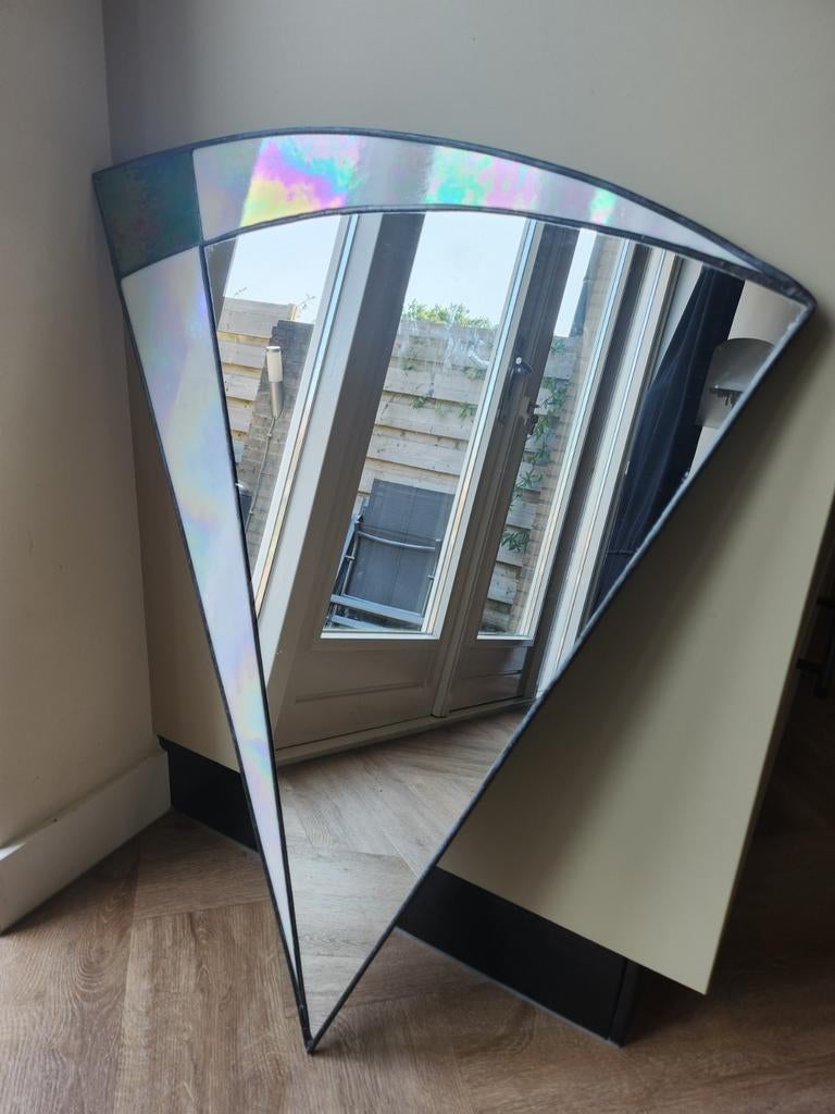 Facet geslepen spiegel spiegel glas in lood vintage, Minder dan 50 cm, Ophalen of Verzenden, Zo goed als nieuw, Minder dan 100 cm