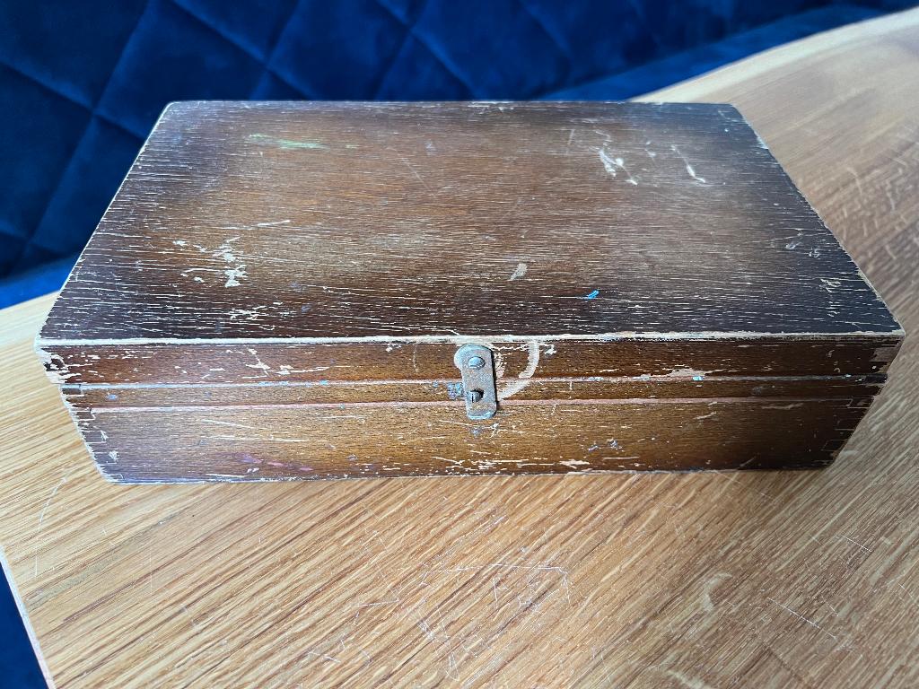 Antiek houten kistje/ opbergdoosje/ naaidoos 27 x 16,5 x 7cm, Ophalen of Verzenden