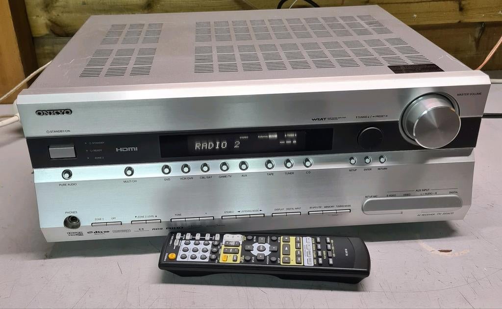 Onkyo receiver tx-sr605 + nw. afstandsbediening, Ophalen of Verzenden, 120 watt of meer, Onkyo