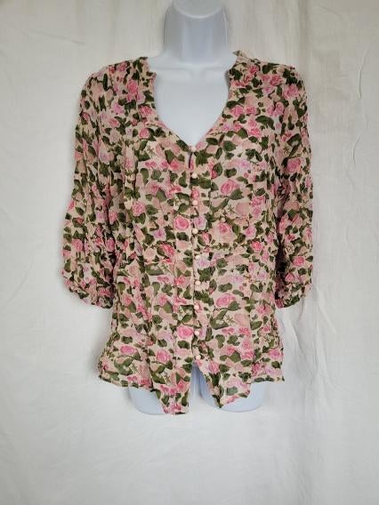 Prachtige blouse met roze rozen mt M merk In Two, Maat 38/40 (M), ., Ophalen of Verzenden, Zo goed als nieuw