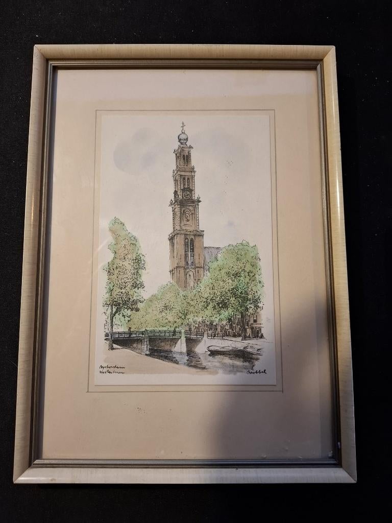 Westertoren Amsterdam – Brobbel prent ca. 1960, Antiek en Kunst, Kunst | Etsen en Gravures, Ophalen