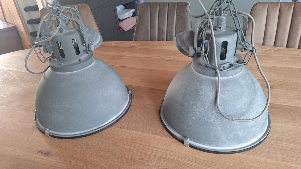 2x hanglamp industrieel grijs, E27, Ophalen, Zo goed als nieuw, Metaal, Minder dan 50 cm