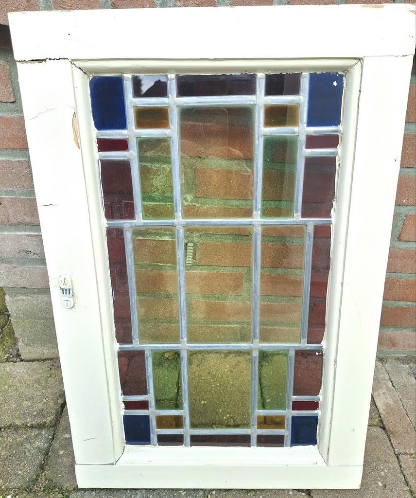 2x Antiek Glas in lood raam 30x50 cm, Ophalen, Gevelraam of Ruit, Minder dan 80 cm, Zo goed als nieuw