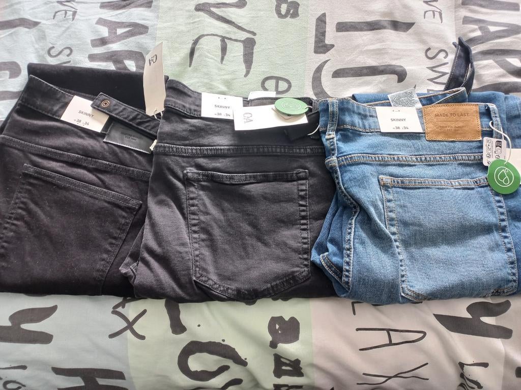 Nieuwe C&A Skinny Jeans W38 L34 - Zwart en Blauw, Kleding | Heren, Spijkerbroeken en Jeans, Ophalen, Nieuw, Zwart
