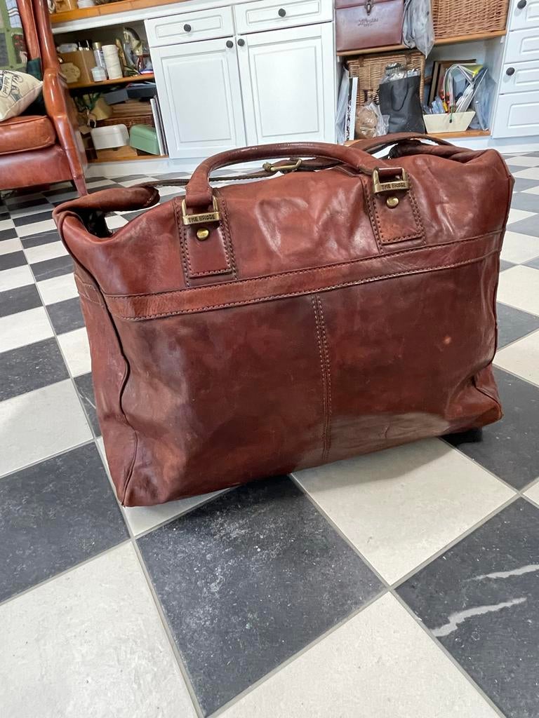 Vintage Leren Reistas "The Bridge", 40 tot 60 cm, Gebruikt, Bruin, 35 tot 55 cm