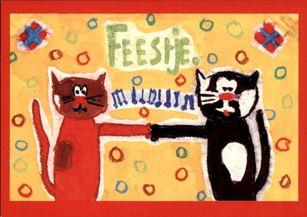 Voor het kind, twee feestende poezen, Maureen Groeneveld, Verzamelen, Verzenden, 1980 tot heden, Ongelopen, Kinderen