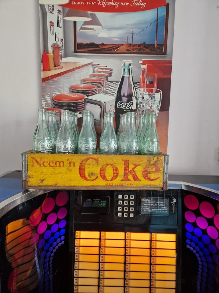 Coca-Cola krat hout met flesjes vintage, Ophalen of Verzenden, Gebruikt, Verpakking