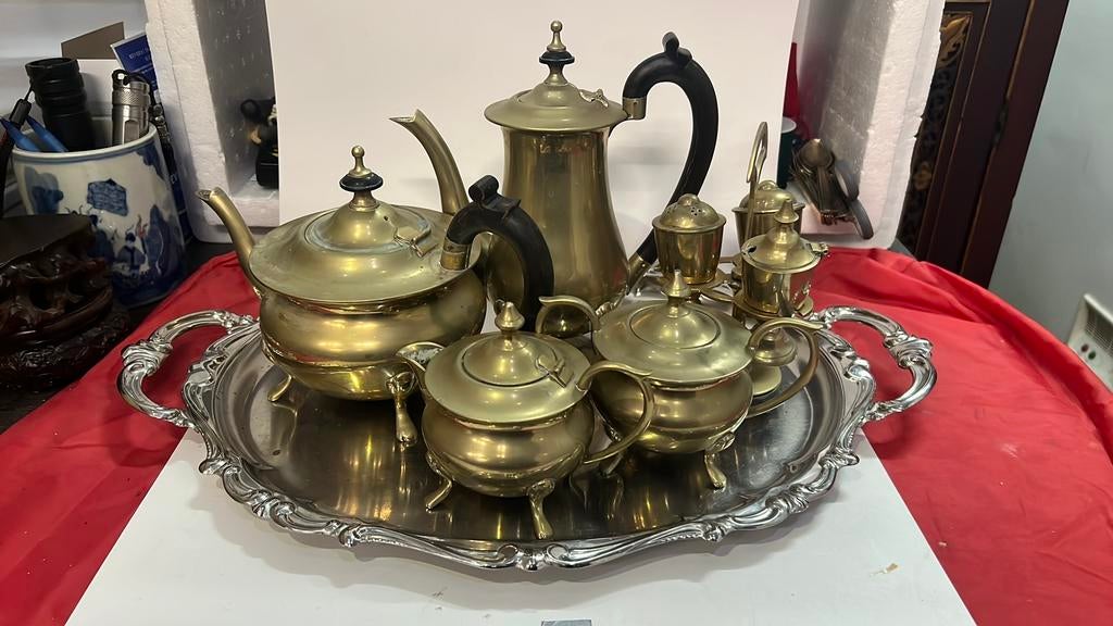 Antiek verzilverd theeservies, Ophalen of Verzenden