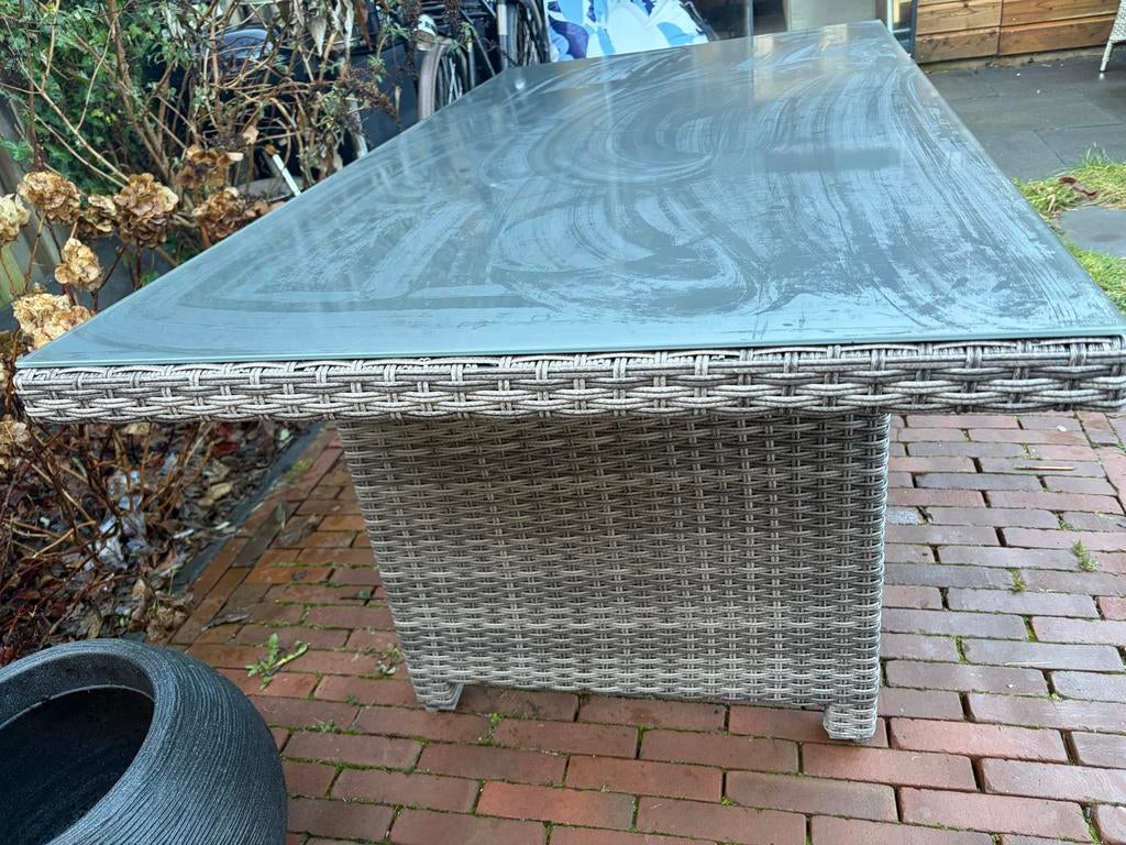 Wicker tuintafel met glasplaat, Tuin en Terras, Tuintafels, Ophalen of Verzenden, Gebruikt, Rechthoekig, Wicker