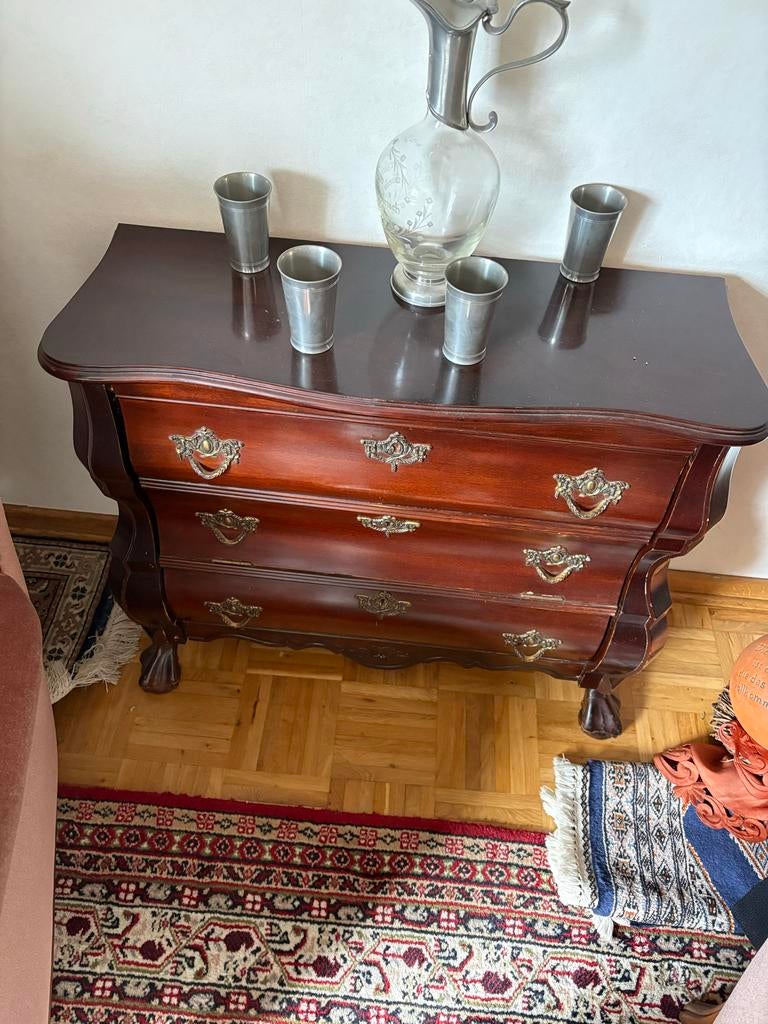 Antieke ladekast / commode met sierlijke handgrepen, Huis en Inrichting, Gebruikt, Met lade(s), 25 tot 50 cm, Overige houtsoorten