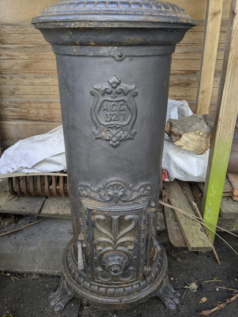 Potkachel en kolenkit gietijzer, Huis en Inrichting, Kachels, Ophalen, Gebruikt, Houtkachel, Vrijstaand