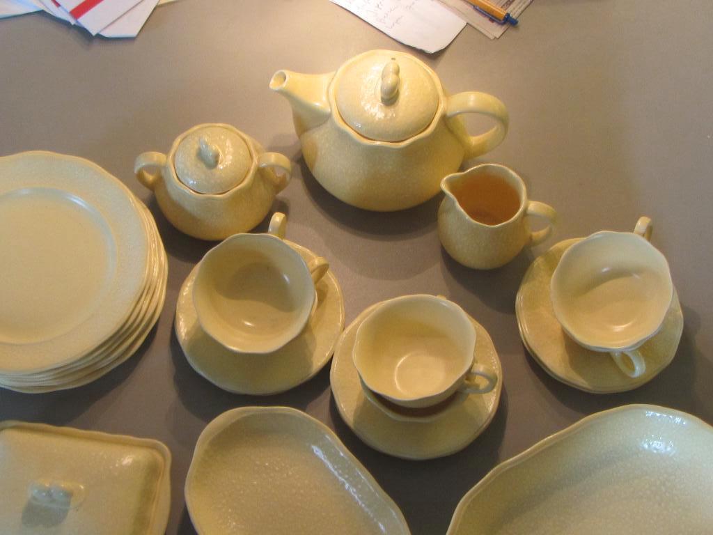 lichtgeel ontbijtservies 6 personen compleet Art deco, Ophalen