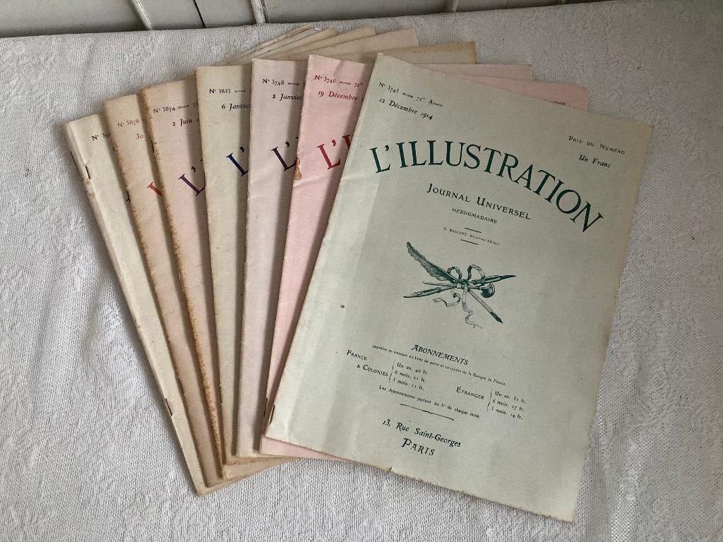 7 Antieke Franse tijdschriften L'ILLUSTRATION / 1914 t/m 18, Ophalen of Verzenden, Voor 1920, Buitenland, Tijdschrift