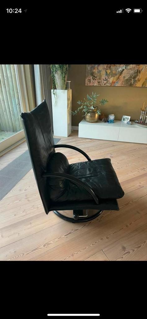 Lederen Draaifauteuil - Kantelbaar, Huis en Inrichting, Fauteuils, Ophalen, Gebruikt, Leer, 75 tot 100 cm