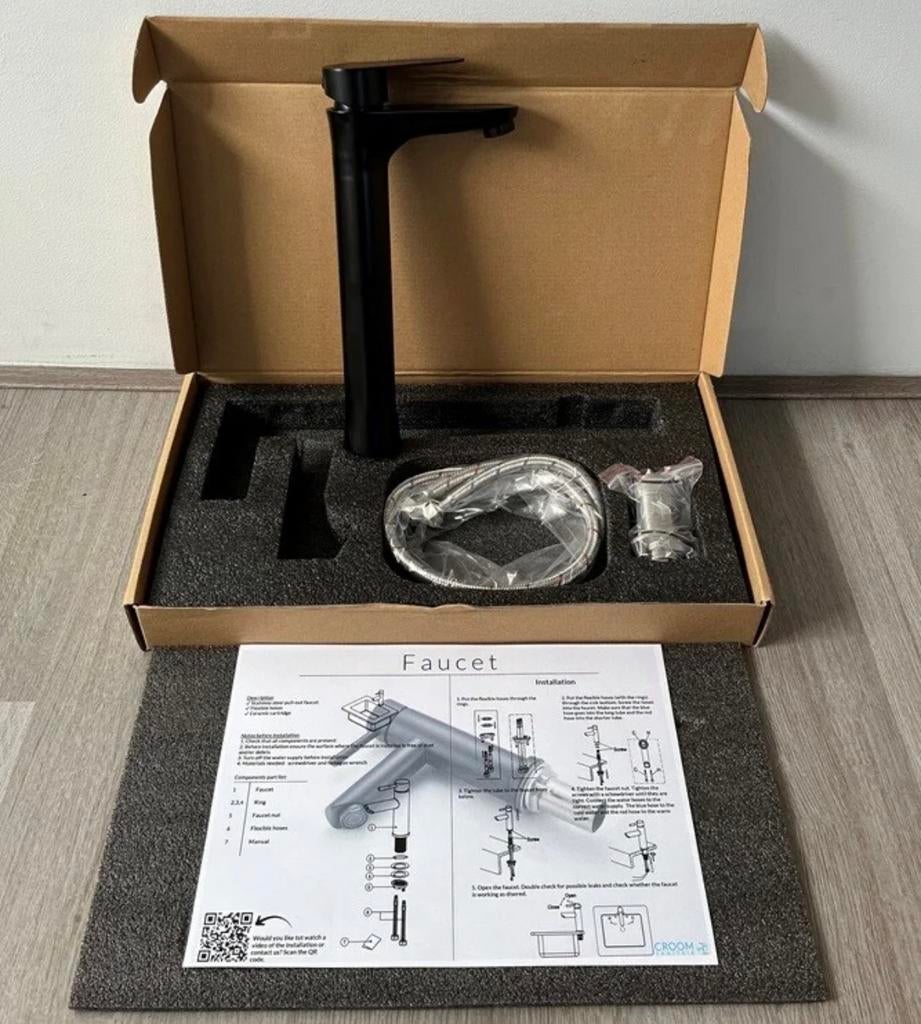 Croom Wastafelkraan Hoog Onyx Mat Zwart, Doe-het-zelf en Verbouw, Sanitair, Ophalen of Verzenden, Nieuw, Kraan