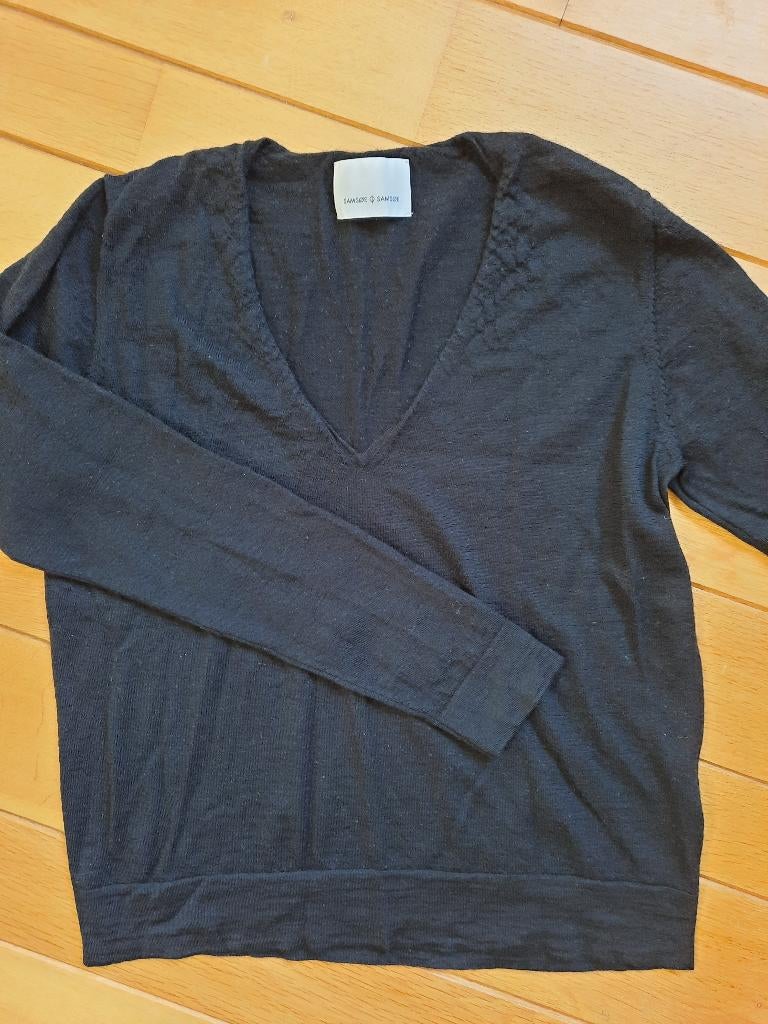 SAMSØE & SAMSØE trui zwart merino wol met V- hals maat L, Kleding | Dames, Truien en Vesten, Maat 38/40 (M), Zwart, Ophalen of Verzenden
